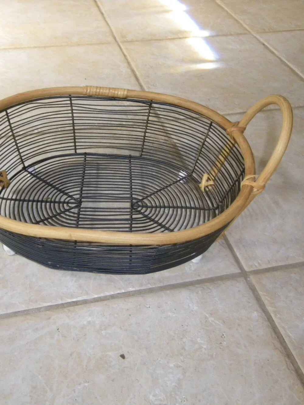 Wood & Metal Wire Fruit Basket w/ Handles